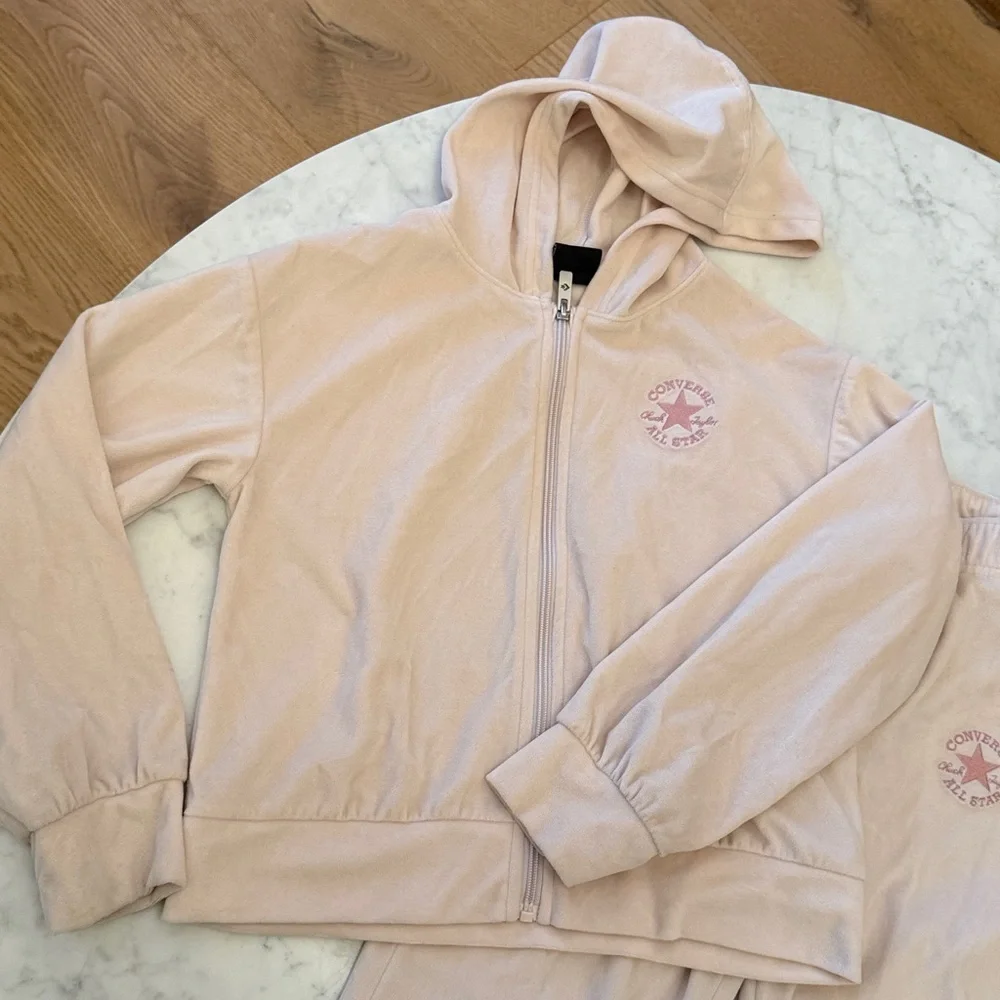 Converse Girls Pink Velour Hoodie Jogger Set 10/12